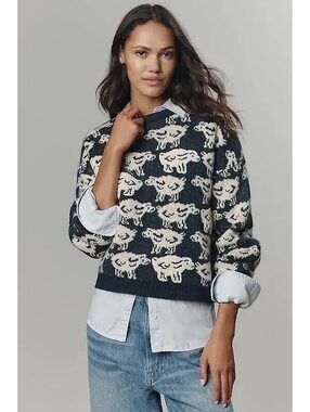 Anthropologie Maeve Crew-Neck Sheep Motif Sweater XL NWT Extra Large